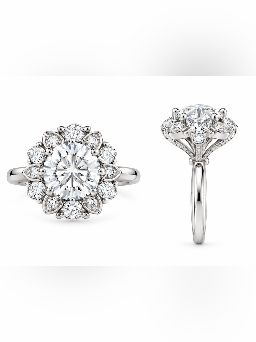 Moissanite Diamond floral design Ring‎ size 7